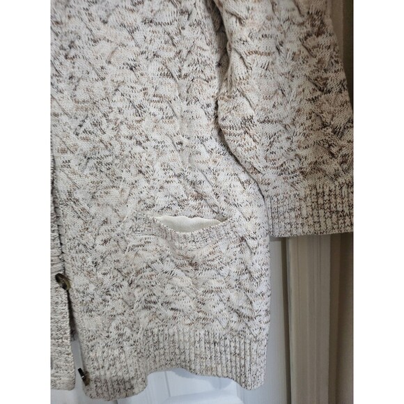 Lands' End Drifter Size 2X Oatmeal Heathered Cable Knit Cardigan Sweater - Picture 3 of 12